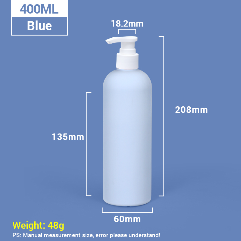 400 ml blaue Plastik -Shampoo -Flaschen mit Aprikosenpumpenkappe