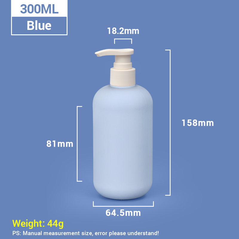 300 ml blaue Plastik -Shampoo -Flaschen mit Aprikosenpumpenkappe