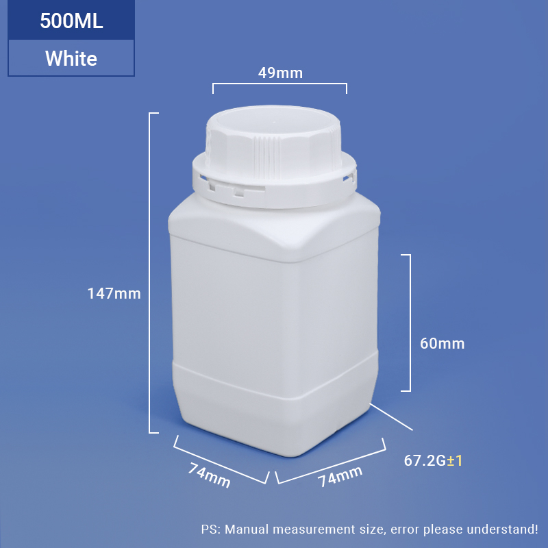 Weiß-500 ml Breithalsquadratische HDPE-Flasche für chemische Pulververpackungen