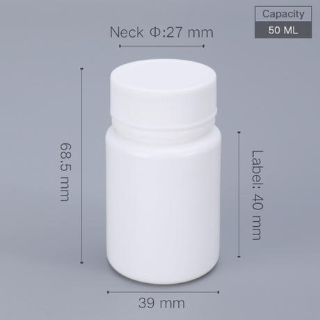 50 ml Pillenflaschen 50 ccm weißer leerer Plastikmedizinflasche