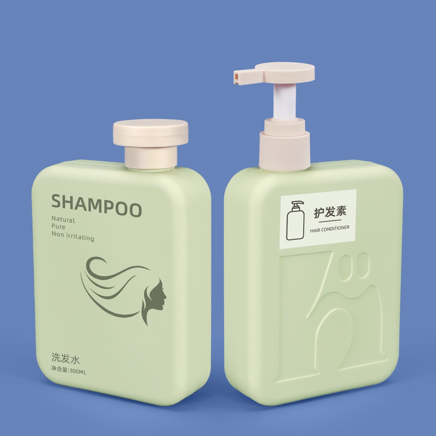 300 ml leer grünes Plastik -Quadrat -Shampoo und Conditioner -Flasche