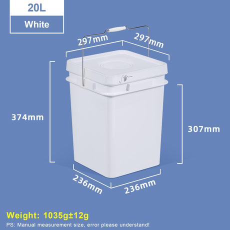 20L weißer quadratischer Kunststoffeimer mit Metallgriff