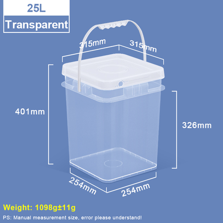 25L transparenter quadratischer Kunststoffeimer mit Deckel und Griff