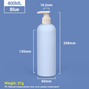 400 ml blaue Plastik -Shampoo -Flaschen mit weißer Pumpenkappe