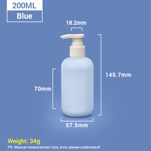 200 ml blaue Plastik -Shampoo -Flaschen mit Aprikosenpumpenkappe