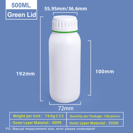 500 ml weiße Coex-Kunststoffflasche mit grünem Ring um die Kappe