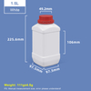 1500 ml weiße, quadratische Weithals-Kunststoffflaschen mit rotem Verschluss