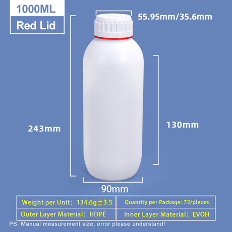 Weiße 1-Liter-Coex-Kunststoffflasche mit rotem Ring um den Verschluss