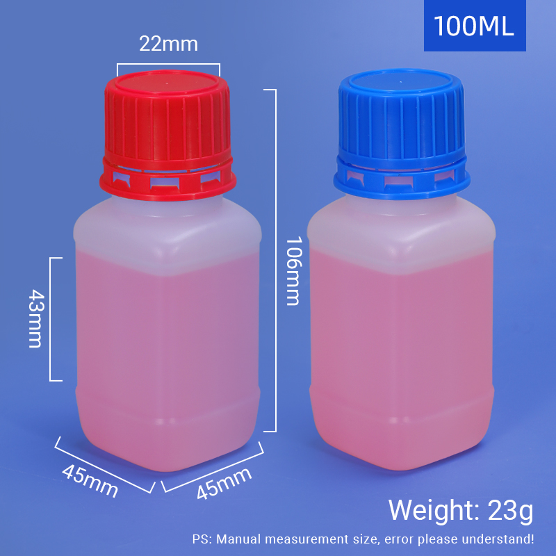 100 ml Quadratform Chemical Reagenus HDPE -Flasche mit innerer Stecker- und Schraubkappe