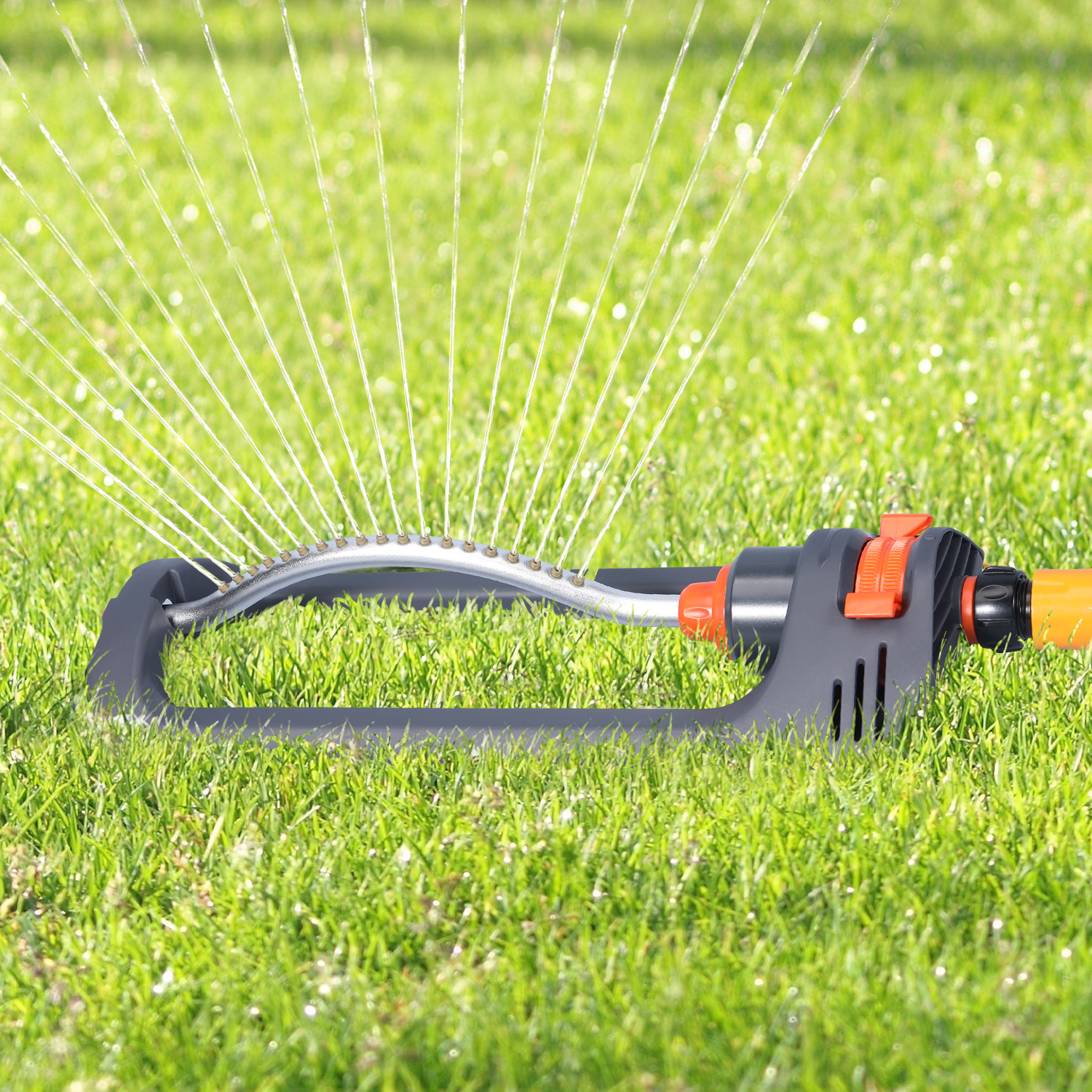 Oszillierender Rasensprinkler mit 19 Loch-Messingdüsen, deckt bis zu 8-10 m und beinhaltet Sprühdüsenreinigungsnadel
