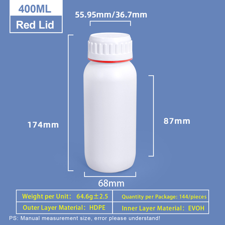 400 ml weiße Coex-Kunststoffflasche mit rotem Ring um die Kappe