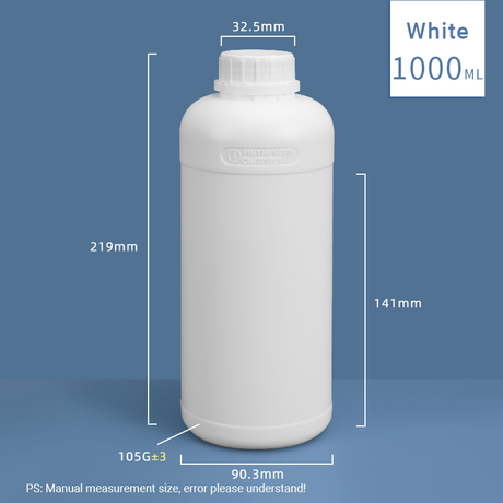1000 ml 1 l chemikaliensichere fluorierte Kunststoff-HDPE- und PTFE-Flasche 