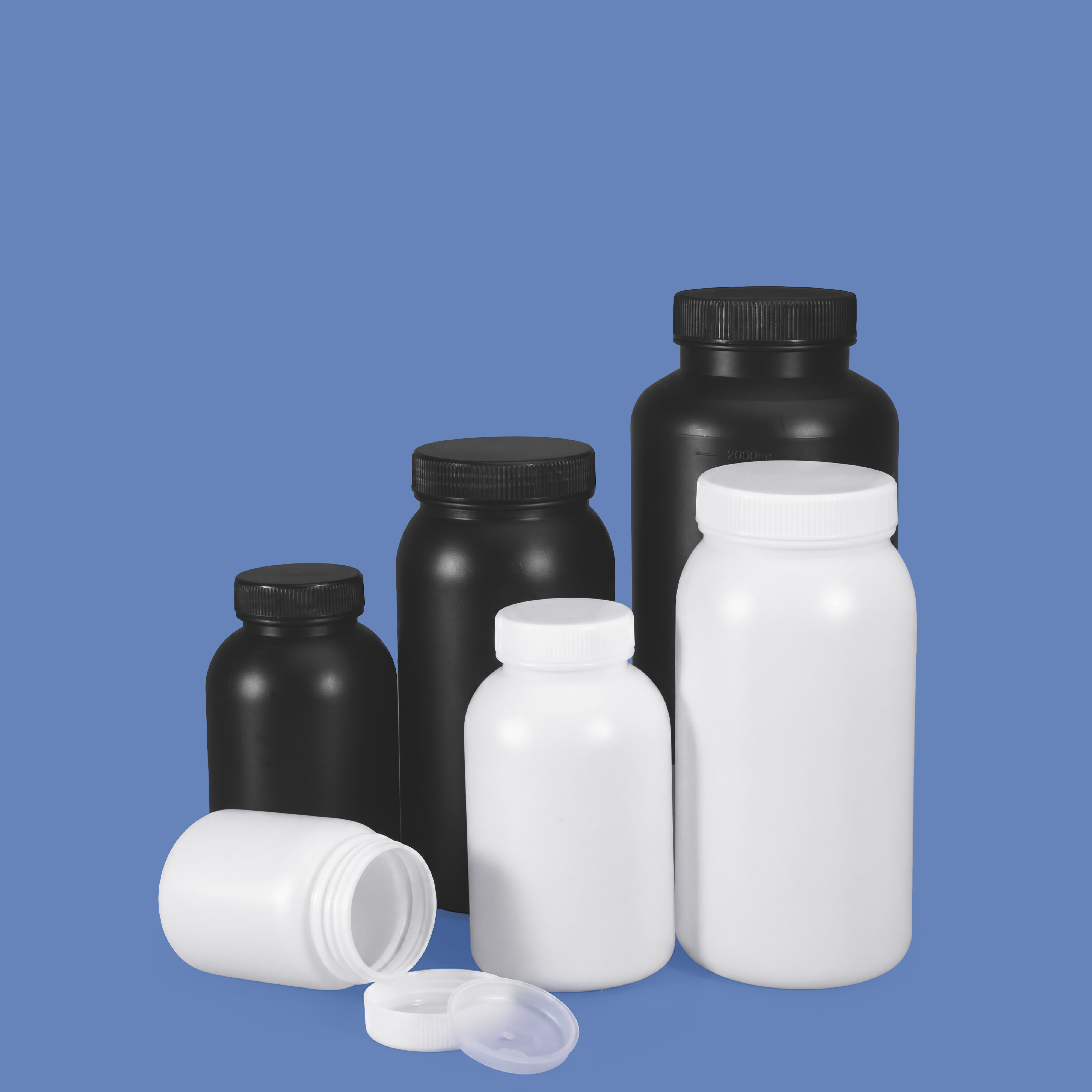 Fabrikdirekte, schwarz-weiße HDPE-Weithals-Kunststoffflasche mit auslaufsicherem Innendeckel für den Einsatz im Chemielabor