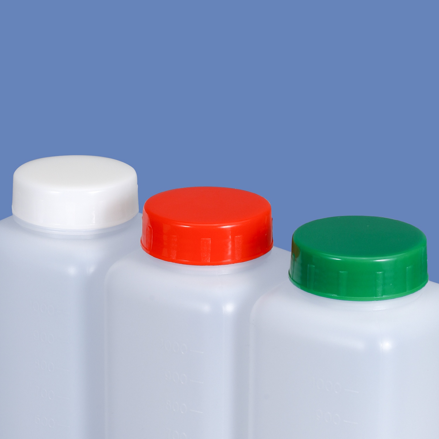 1-Liter-HDPE-Weithals-Vierkant-Kunststoffflasche mit 60-mm-Hals und Graduierung für die Verpackung von Pulver und dicken Flüssigkeiten