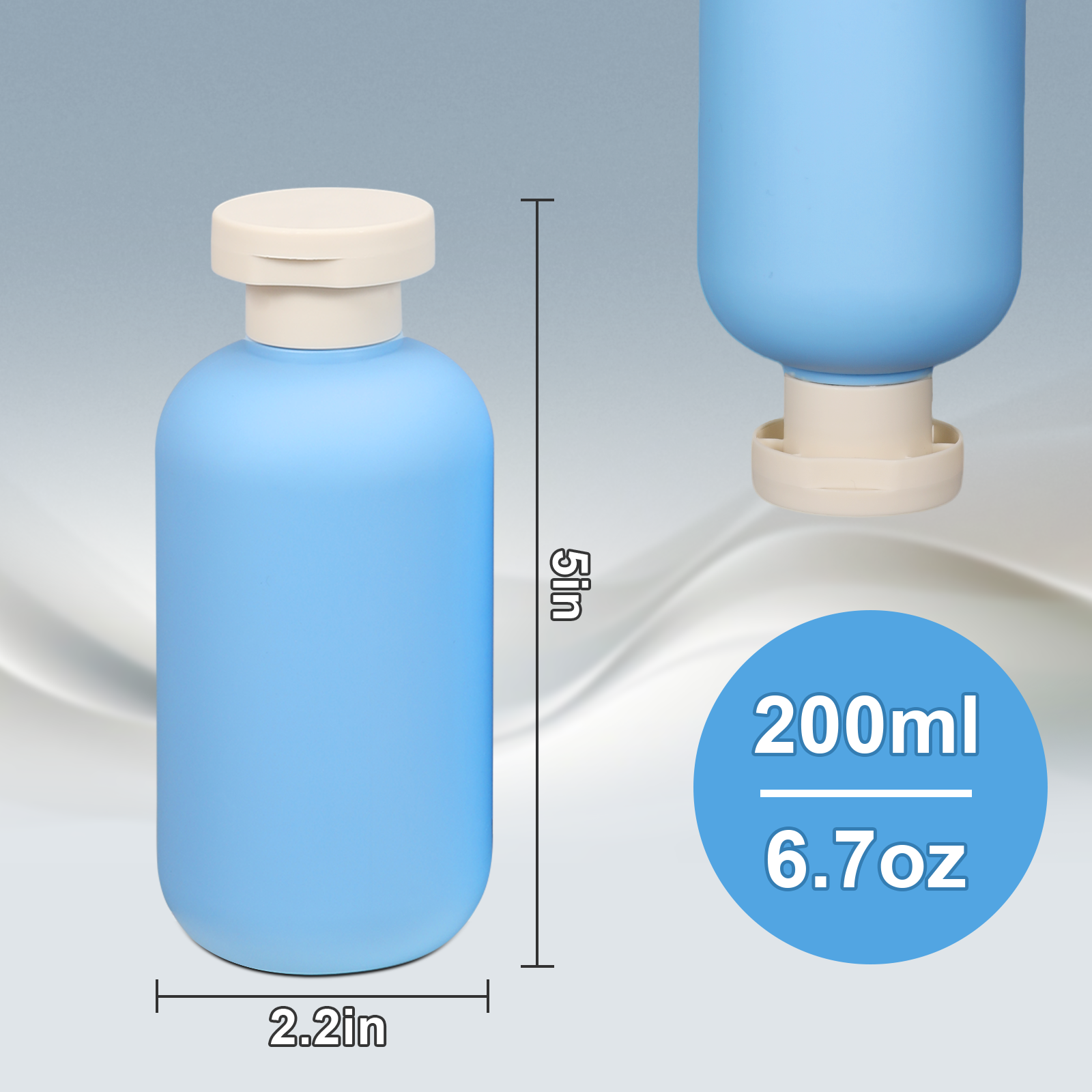200 ml hellblau personalisierte Shampoo -Flaschen mit Flip -Kappe