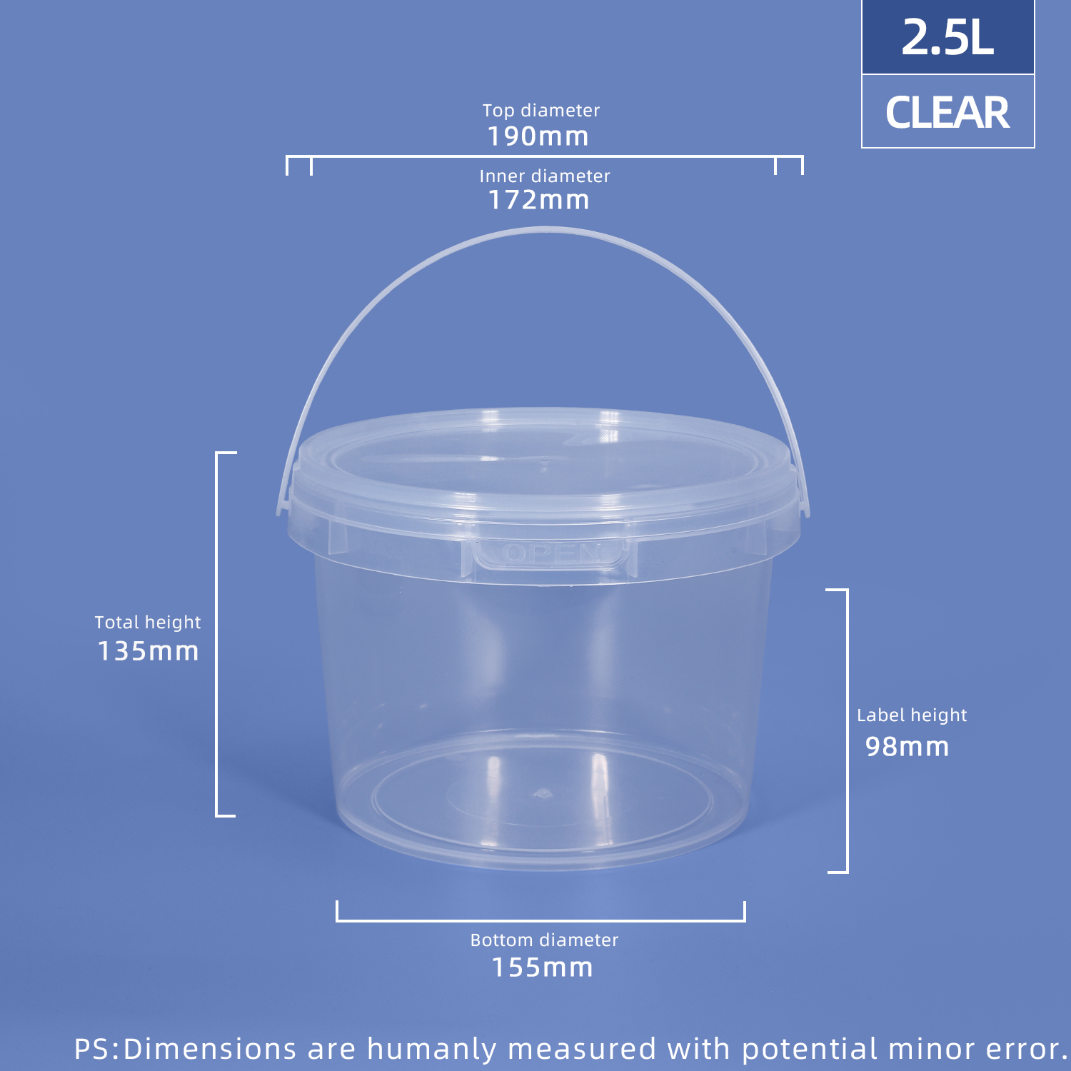 2500 ml 2,5 LTR-Lebensmittel-Runde plastischer Eimer & Badewanne
