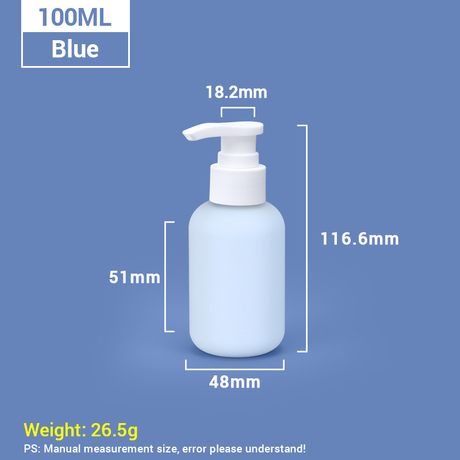 100 ml blaue wiederverwendbare Kosmetik-Pumpflaschen aus Kunststoff in Reisegröße mit weißem Pumpverschluss