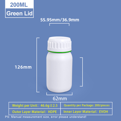 200 ml weiße Coex-Kunststoffflasche mit grünem Ring um die Kappe