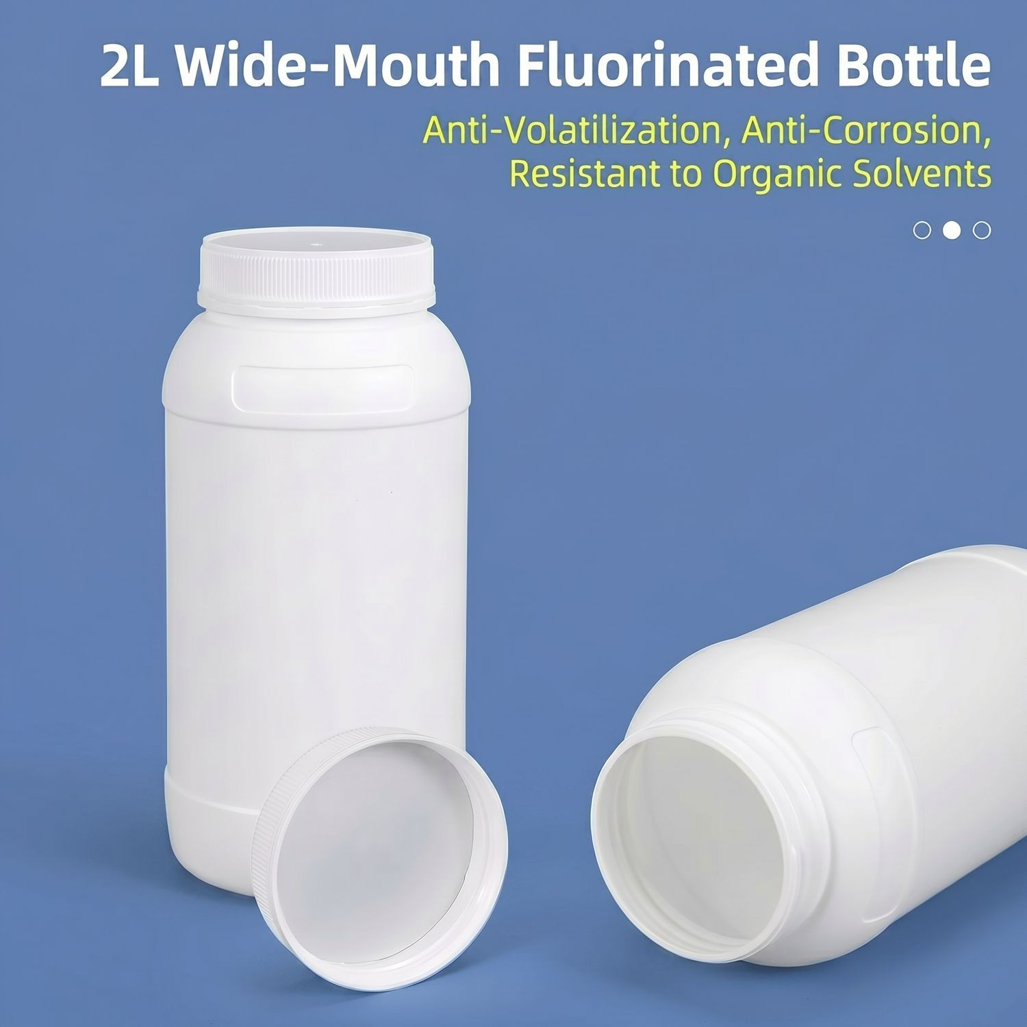 Großhandel mit 2 l fluorierter HDPE-Flasche, auslaufsicherer Weithalsbehälter für viskose Flüssigkeiten und organische Lösungsmittel