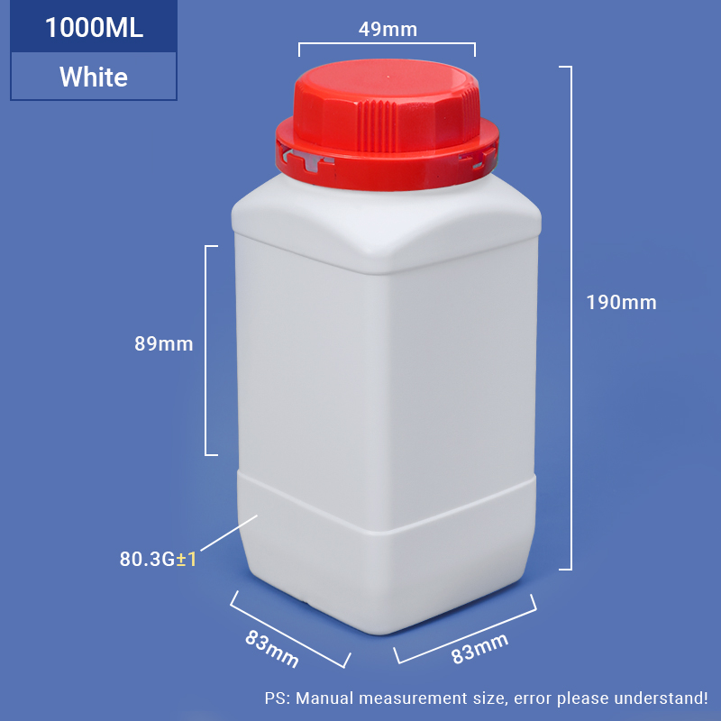 White-1000ml 1L Breithalsquadratische HDPE-Flasche für chemische Pulververpackungen 