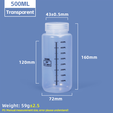 500 ml Weithals-Reagenzflaschen aus Kunststoff mit Graduierung