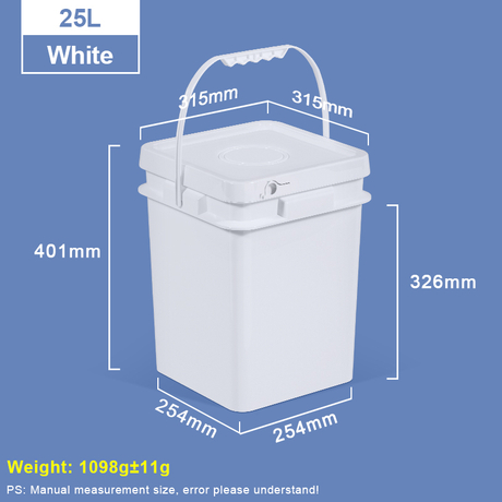 25L weißer quadratischer Plastikeimer mit Deckel und Griff