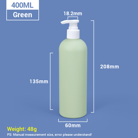 400 ml grüne Shampoo-Flaschen aus Kunststoff mit weißem Pumpverschluss