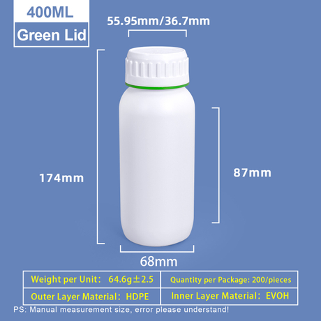 400 ml weiße Coex-Kunststoffflasche mit grünem Ring um die Kappe