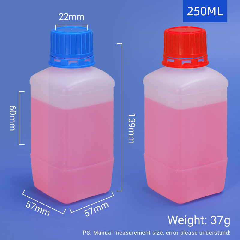 250 ml Quadratform Chemical Reagenus HDPE -Flasche mit innerer Stecker- und Schraubkappe