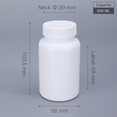 200 ml Plastik-Medizinflasche, 200 ml Plastik-Pillenflaschen
