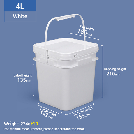 4l ein Gallone weißer transparenter quadratischer Plastikschaufel mit Deckel