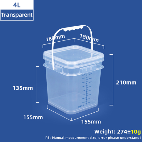 Quadratischer, graduierter 4-Liter-Mischeimer aus Kunststoff