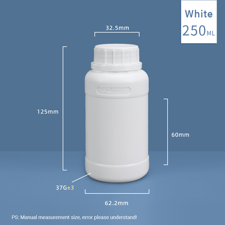 250 ml chemikaliensichere fluorierte Kunststoff-HDPE- und PTFE-Flasche 