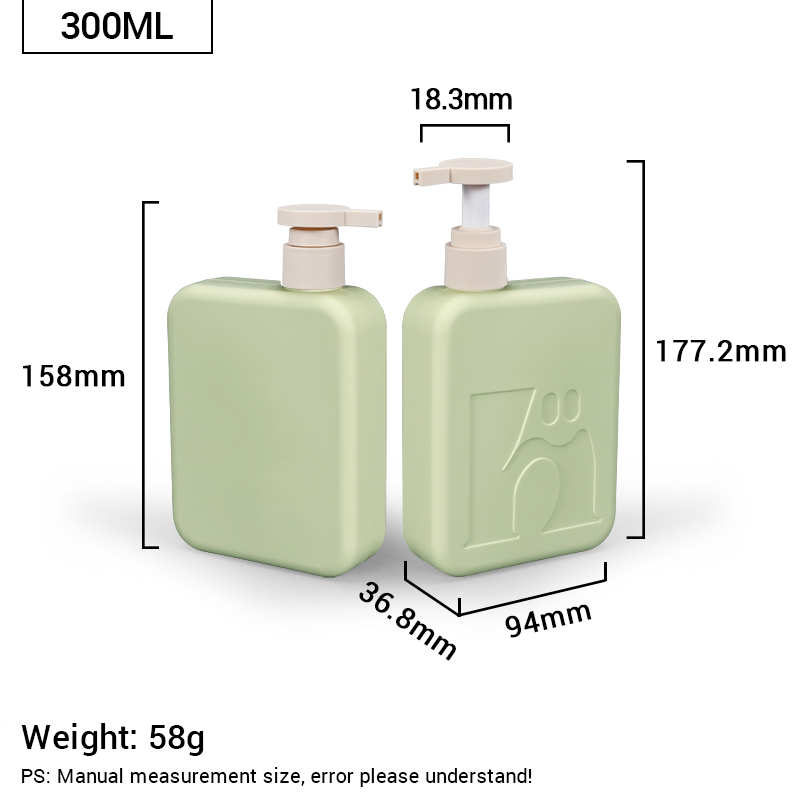 300 ml leer grünes Plastik -Quadrat -Shampoo und Conditioner -Flasche