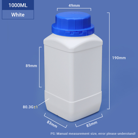 Weiß-1000ML 1L Weithals-Quadrat-HDPE-Flasche für die Verpackung chemischer Pulver 