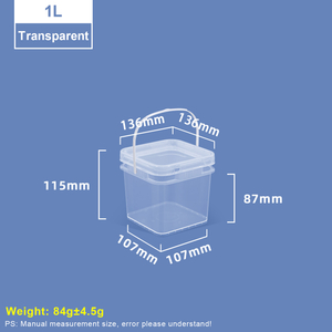 1L transparenter quadratischer Plastikeimer mit Deckel und Griff