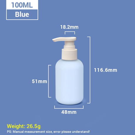 100 ml blaue wiederverwendbare Kosmetik-Pumpflaschen aus Kunststoff in Reisegröße mit Aprikosen-Pumpverschluss