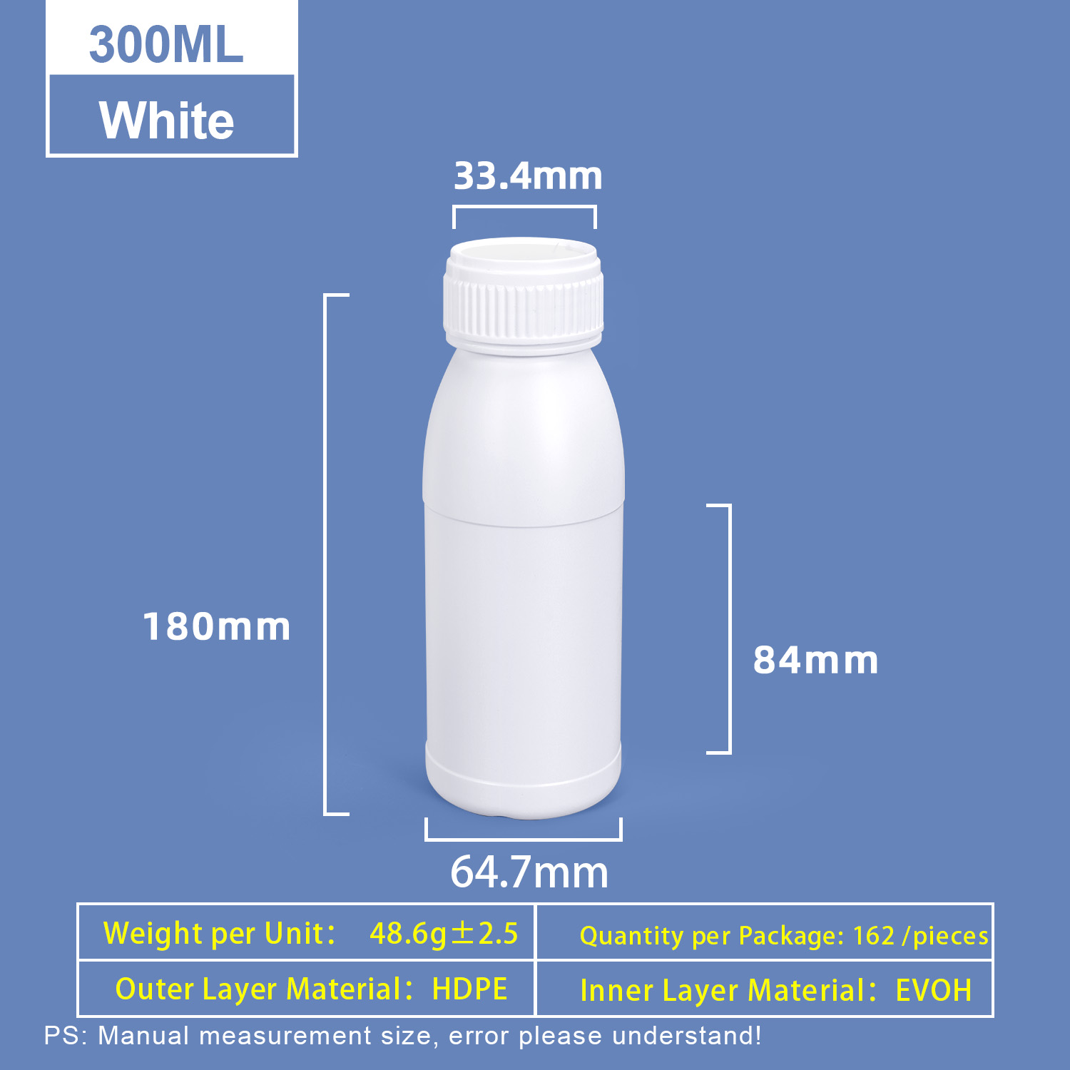 300 ml weiße Kunststoffflasche mit runder Schulter, Kunststoff-Coex-HDPE-Flasche