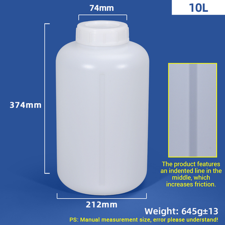 Runde 10-Liter-Kunststoffflasche aus HDPE mit eingeprägtem Liniendesign