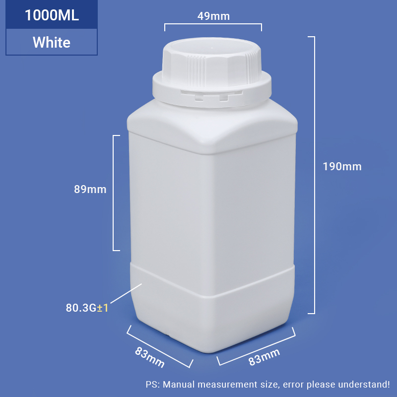 White-1000ml 1L Breithalsquadratische HDPE-Flasche für chemische Pulververpackungen 