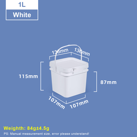 1L weißer quadratischer Plastikeimer mit Deckel und Griff
