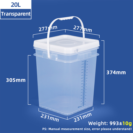 Quadratischer, graduierter 20-Liter-Mischeimer aus Kunststoff