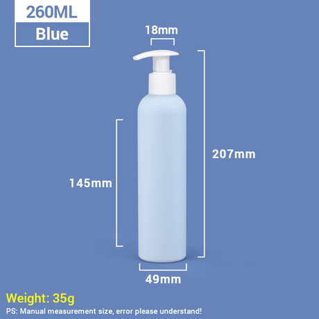 260 ml blaue Reise-Pflegeflaschen aus Kunststoff mit selbstsichernder Pumpe, Shampoo-Flasche aus Kunststoff