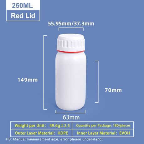 250 ml weiße Coex-Kunststoffflasche mit rotem Ring um die Kappe