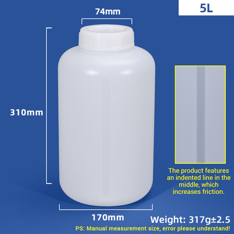 Runde, leichte 5-Liter-HDPE-Kunststoffflasche mit eingeprägtem Liniendesign