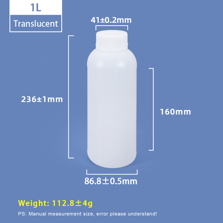 1L Weithalsflasche aus rundem Kunststoff, durchsichtige HDPE-Flasche 