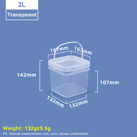 2L transparenter quadratischer Plastikeimer mit Deckel und Griff