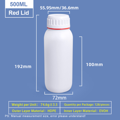 500 ml weiße Coex-Kunststoffflasche mit rotem Ring um die Kappe