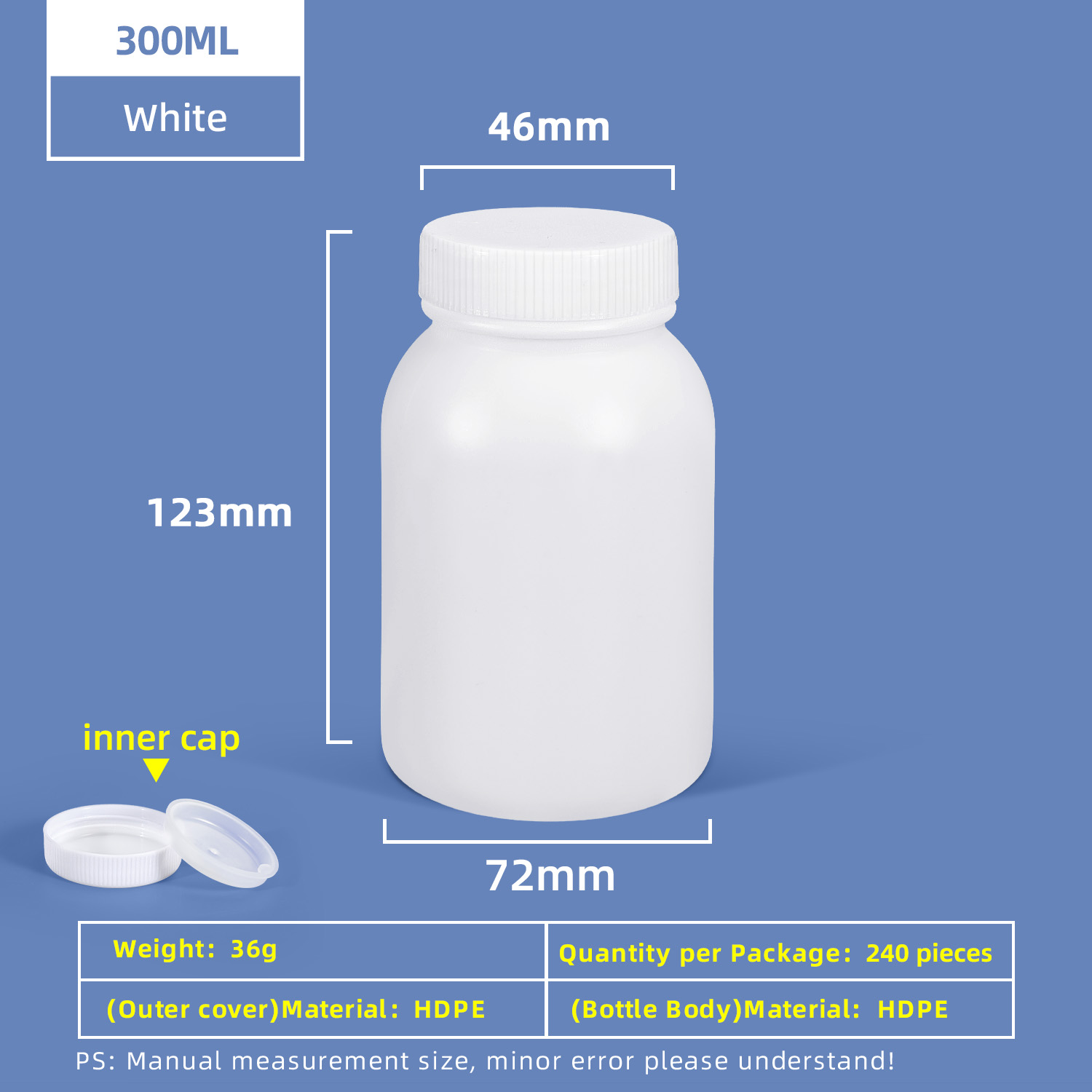 300 ml HDPE-Weithals-Kunststoffflasche mit auslaufsicherem Innendeckel für den Einsatz im Chemielabor