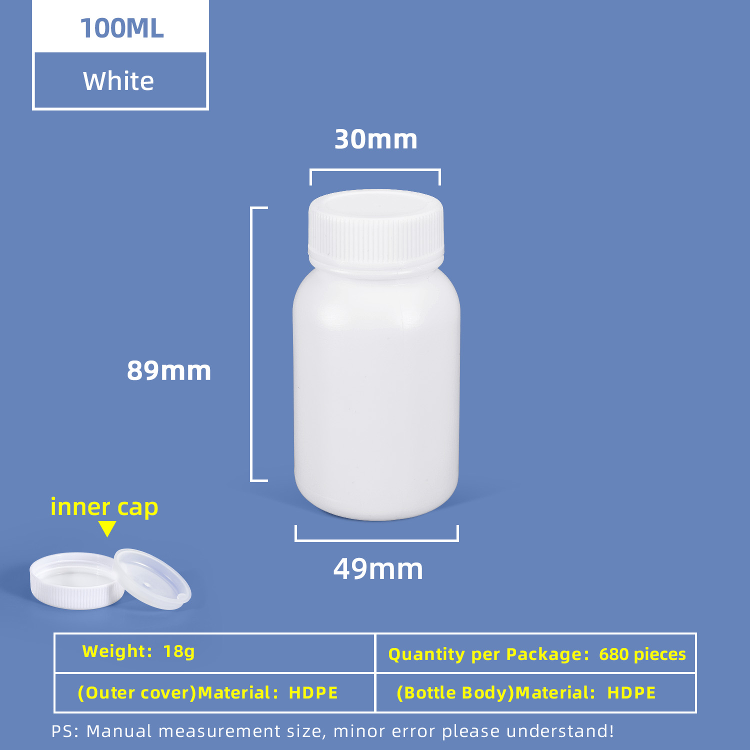 100 ml HDPE-Weithals-Kunststoffflasche mit auslaufsicherem Innendeckel für den Einsatz im Chemielabor